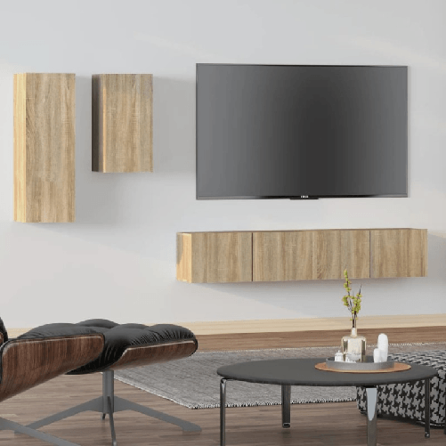 VidaXL Set di Mobili Porta TV 4 pz Rovere Sonoma in Legno Multistrato VidaXL 3114624 supporto TV e sistema audio