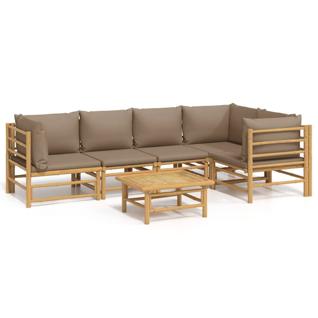 VidaXL Set Salotto da Giardino 6pz con Cuscini Tortora Bambù VidaXL 3155137 set mobili da esterno