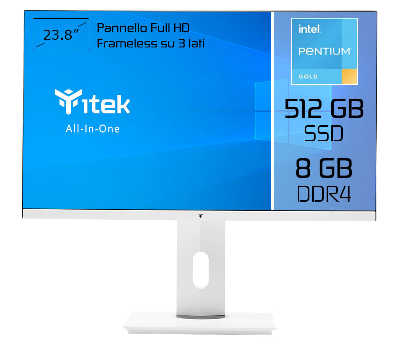 itek ITPCOAW24G68G5S All-in-One PC Intel Pentium Gold G6405 60,5 cm (23.8") 1920 x 1080 Pixel PC All-in-one 8 GB DDR4-SDRAM 512 GB SSD Wi-Fi 5 (802.