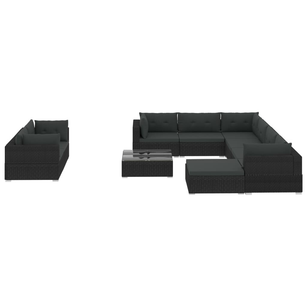 VidaXL Set Divani da Giardino 10 pz con Cuscini in Polyrattan Nero VidaXL 46755 set mobili da esterno