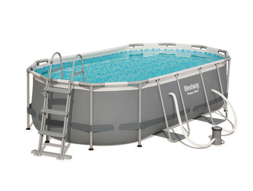 Bestway Power Steel Piscina Ovale mis 427x250xh100 cm - colore grigio - con pompa filtro e scaletta di sicurezza