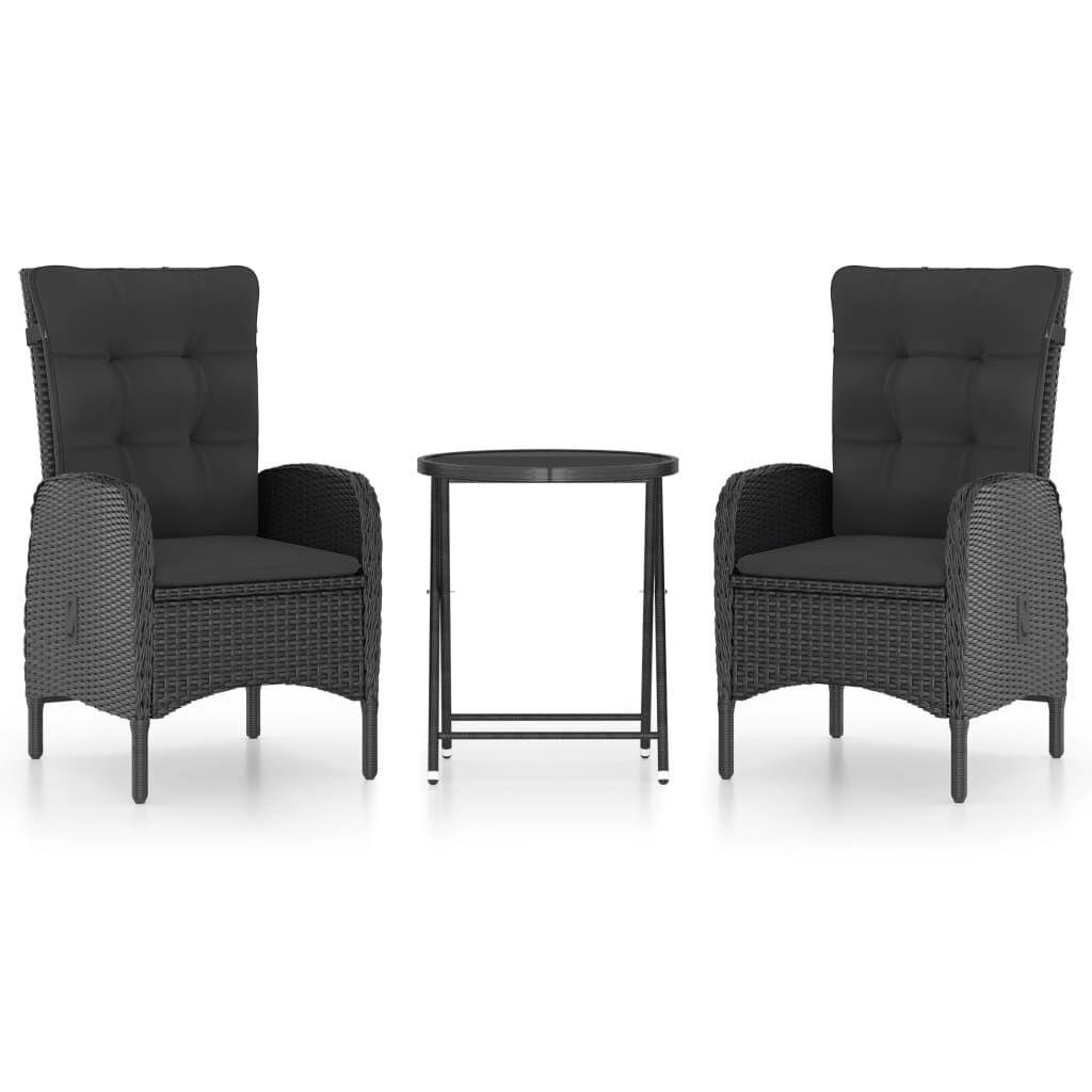 VidaXL Set da Bistrot per Giardino 3 pz in Polyrattan e Vetro Nero VidaXL 3058540 set mobili da esterno