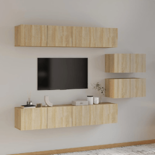 VidaXL Set di Mobili Porta TV 6 pz Rovere Sonoma in Legno Multistrato VidaXL 3114600 supporto TV e sistema audio