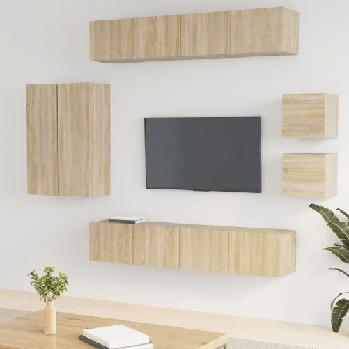 VidaXL Set Mobili Porta TV 8pz Rovere Sonoma in Legno Multistrato VidaXL 3114488 supporto TV e sistema audio