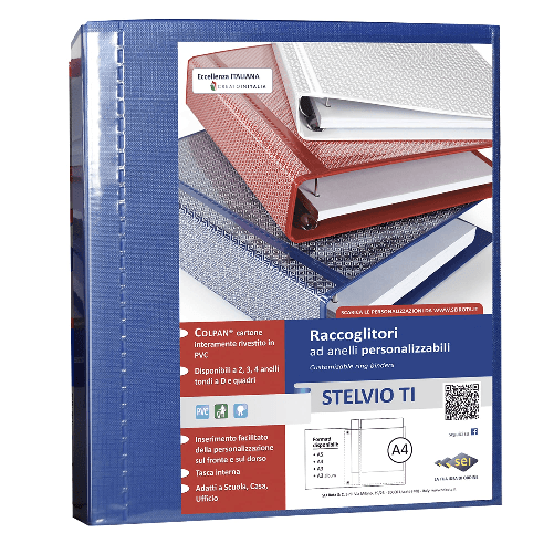 SEI ROTA Raccoglitore personalizzabile Stelvio TI - 4 anelli a D 50 mm - dorso 7,5 cm - 22 x 30 cm - blu - Sei Rota SEI Rota Stelvio TI raccoglitore a