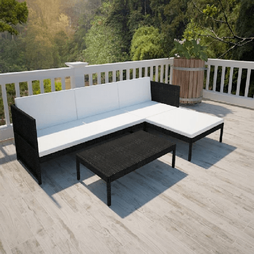 VidaXL Set Divani da Giardino 3 pz con Cuscini in Polyrattan Nero VidaXL 41382 set mobili da esterno