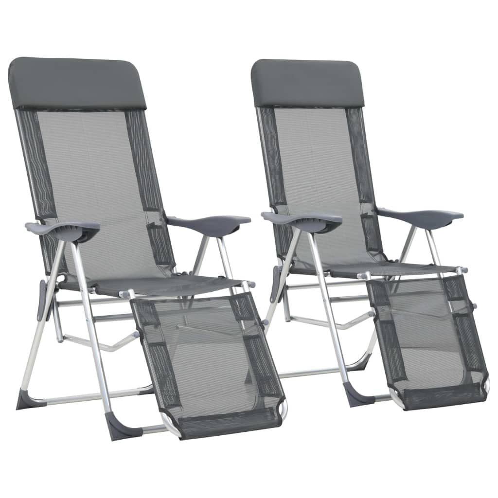VidaXL Sedie Campeggio Pieghevoli con Poggiapiedi 2pz Grigio Textilene VidaXL 360145 sedia da esterno Terrazzo Alluminio, Tessile Grigio