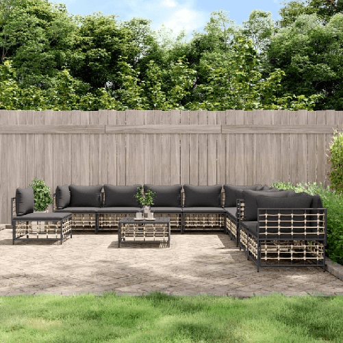 VidaXL Set Divani da Giardino 11pz con Cuscini in Polyrattan Antracite VidaXL 3186807 divano da cortile
