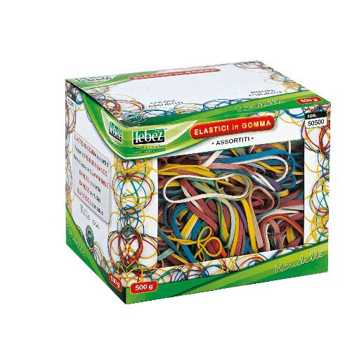 LEBEZ ELASTICO IN GOMMA MISURA E COLORI ASSORT. SCATOLA 500G Lebez 50500 elastico in gomma