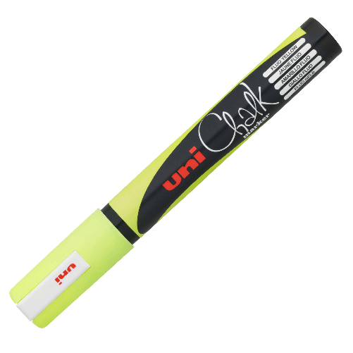 UNI MITSUBISHI Marcatore a gesso liquido UNI CHALK p.tonda giallo fluo UNI MITSUBISHI Uni-Ball ChalkGlass Chalk evidenziatore in gesso Giallo 1 pz