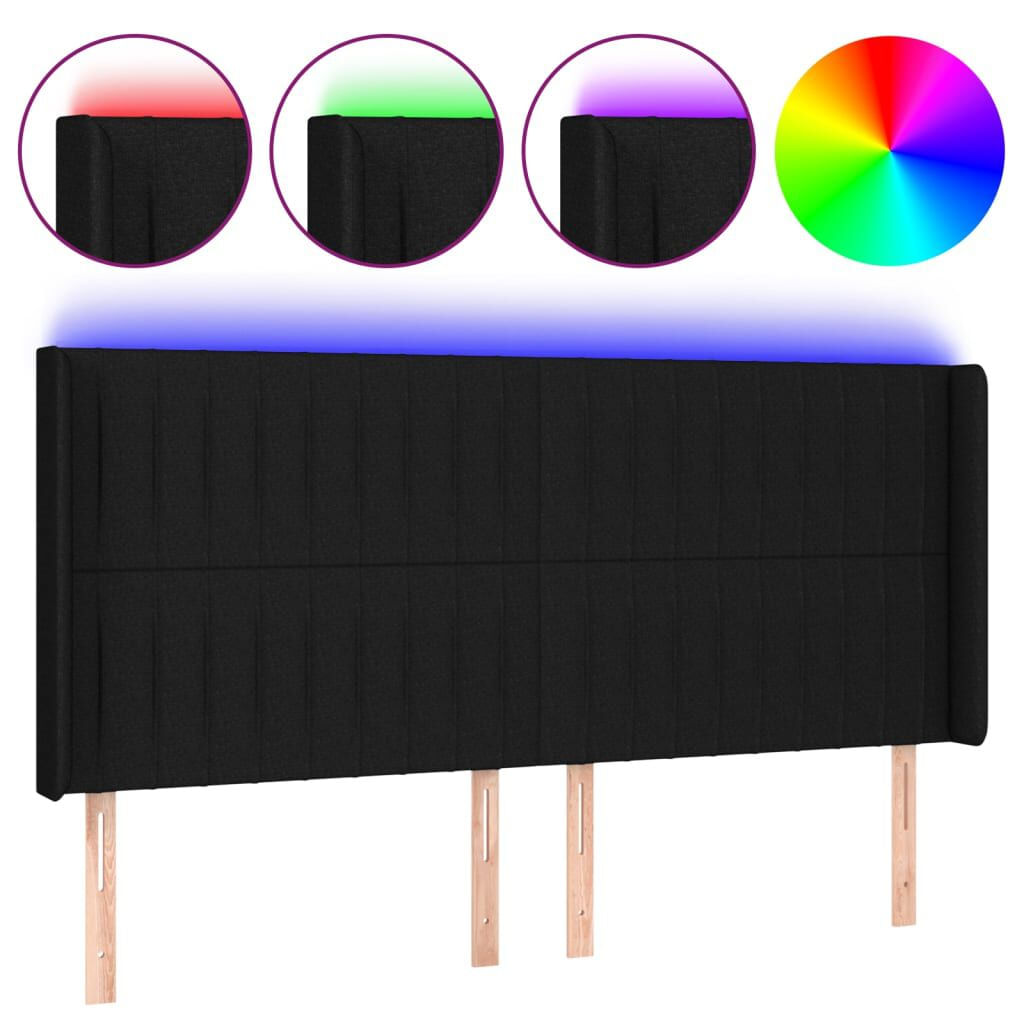 VidaXL Testiera a LED Nera 183x16x118/128 cm in Tessuto VidaXL 3124302 testiera e pedana Nero