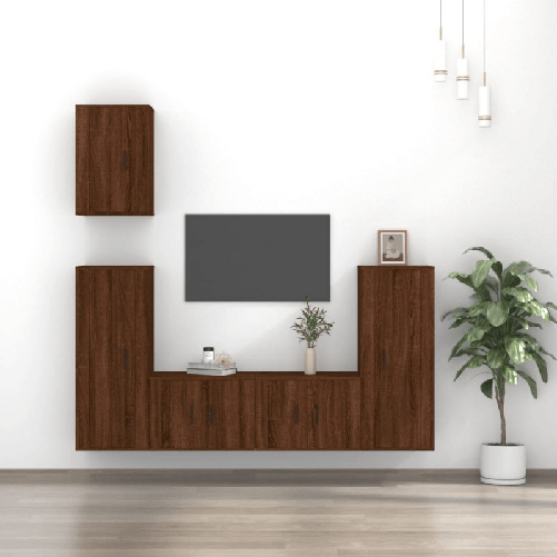 VidaXL Set Mobili Porta TV 5 pz Rovere Marrone in Legno Multistrato VidaXL 3188781 supporto TV e sistema audio