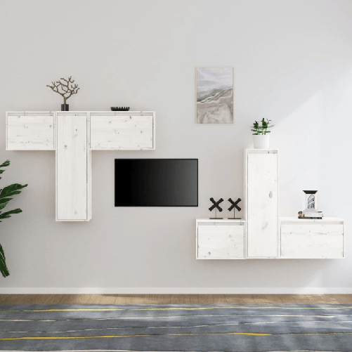 VidaXL Mobili Porta TV 6 pz Bianchi in Legno Massello di Pino VidaXL 3100255 supporto TV e sistema audio