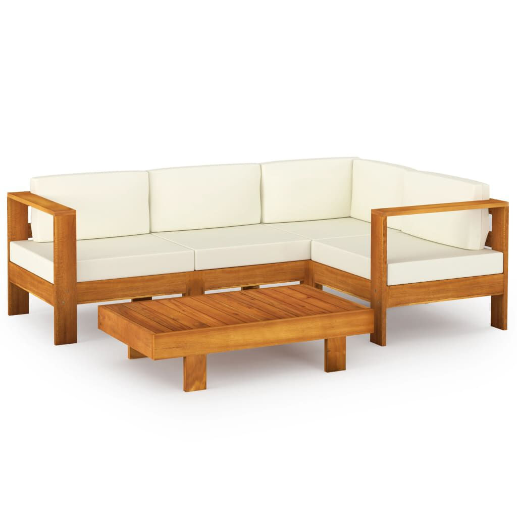 VidaXL Set Divani Giardino 5 pz Cuscini Bianco Crema in Legno d'Acacia VidaXL 3057932 set mobili da esterno