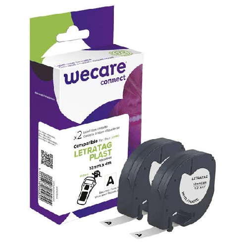 ARMOR Armor Nastro Compatibile PLASTICA DYMO LETRATAG 12MMX4M BIANCO Armor K80005W4 nastro per etichettatrice Nero su bianco