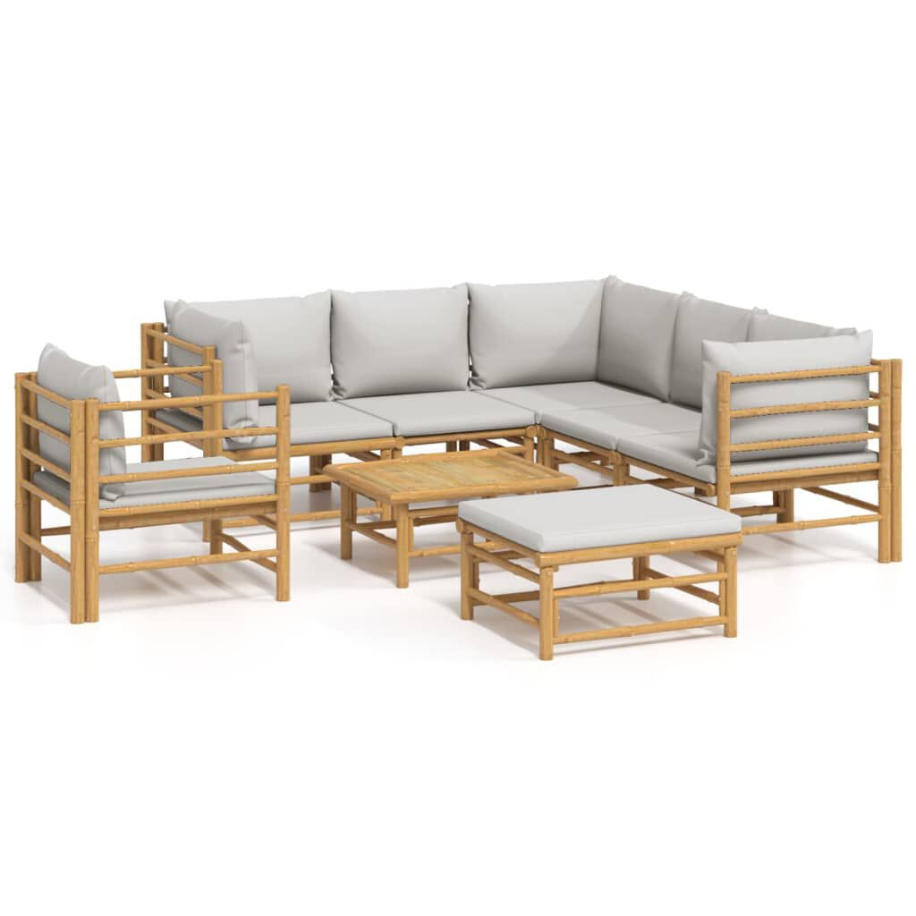 VidaXL Set Salotto da Giardino 8pz con Cuscini Grigio Chiaro Bambù VidaXL 3155094 set mobili da esterno