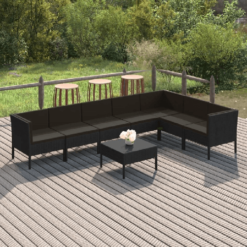 VidaXL Set Divani da Giardino 8 pz con Cuscini in Polyrattan Nero VidaXL 3094429 set mobili da esterno