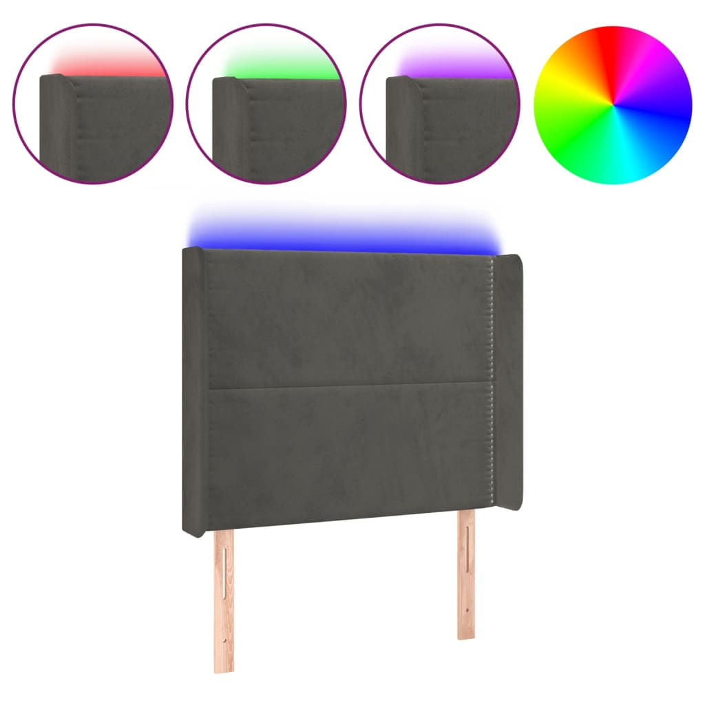 VidaXL Testiera a LED Grigio Scuro 147x16x78/88 cm in Velluto VidaXL 3123145 testiera e pedana Grigio scuro