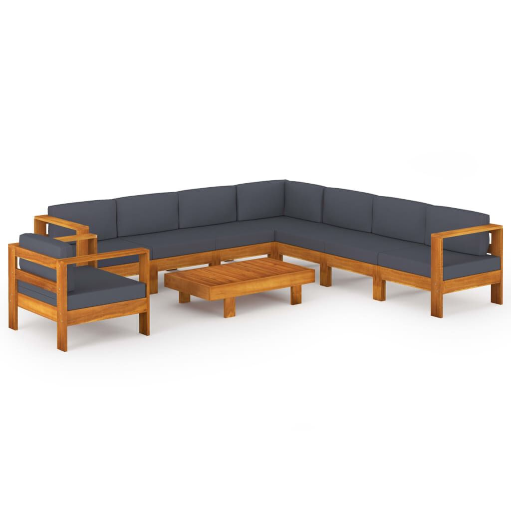 VidaXL Set Divani Giardino 9 Posti Cuscini Grigi Scuro Massello Acacia VidaXL 3057960 set mobili da esterno