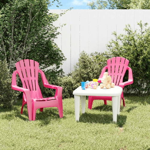 VidaXL Sedie Giardino 2pz Bambini Rosa 37x34x44cm PP Aspetto in Legno VidaXL 364741 sedia da esterno Terrazzo Polipropilene (PP) Rosa