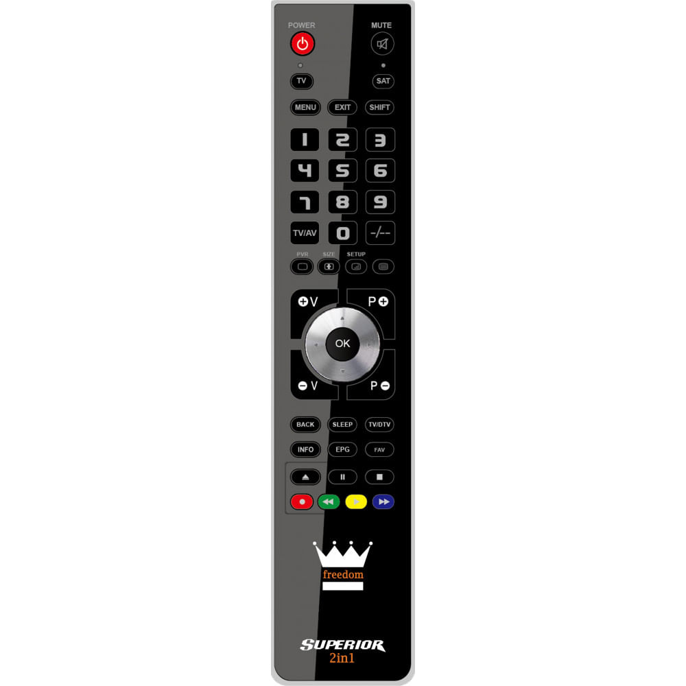 Superior FREEDOM 2v1 telecomando RF Wireless DTT, DVD/Blu-ray, Centro multimediale, Media player, SAT, TV, VCR Pulsanti