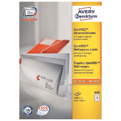 Avery 3658Z etichetta autoadesiva Rettangolo Bianco 2400 pz