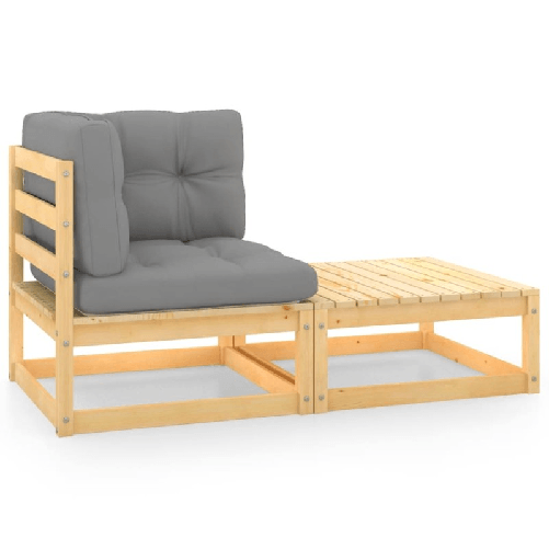 VidaXL Set Divani da Giardino 2 pz con Cuscini Legno Massello di Pino VidaXL 805750 panca da esterno Legno, Tessuto, Poliestere