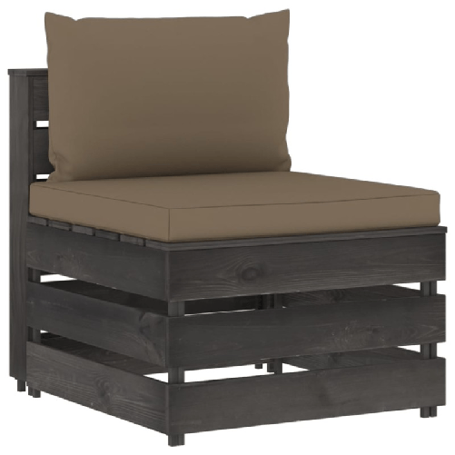 VidaXL Divano Centrale Modulare con Cuscini in Legno Impregnato Grigio VidaXL 3068128 panca da esterno Legno