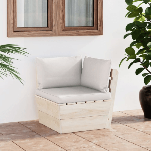 VidaXL Divano Angolare da Giardino su Pallet e Cuscini Legno di Abete VidaXL 3063350 panca da esterno Legno, Poliestere