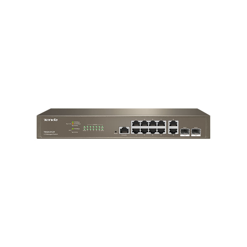 Tenda TEG5312F Switch Ethernet Gigabit Managed L3, 10 Porte Gigabit Base-T Ethernet con 2 Porte Gigabit Base-X SFP, QoS Tenda TEG5312F switch di rete