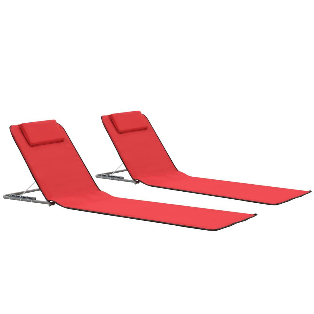 VidaXL Lettini da Spiaggia Pieghevoli 2 pz in Acciaio e Tessuto Rosso VidaXL 44329 sedia da esterno Terrazzo Poliestere Rosso