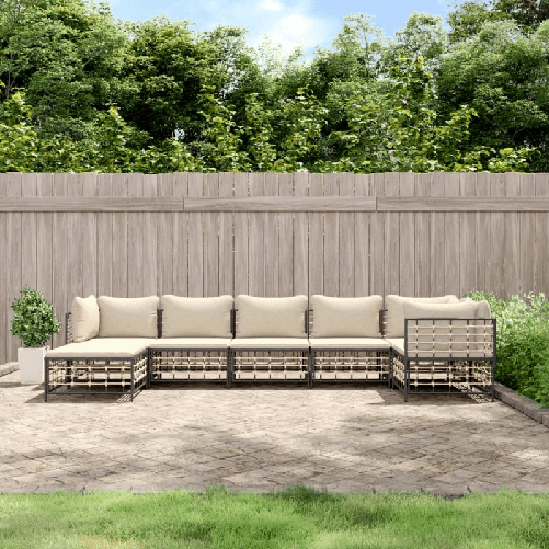 VidaXL Set Divani da Giardino 7 pz con Cuscini Antracite in Polyrattan VidaXL 3186774 divano da cortile