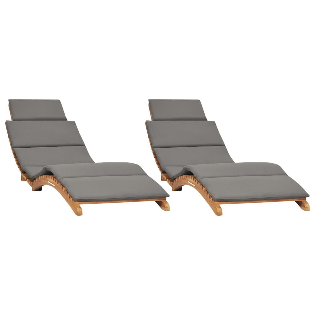 VidaXL Lettini Prendisole 2 pz con Cuscini in Legno Massello di Teak VidaXL 3143634 sedia da esterno Salone Seduta imbottita Teak Grigio
