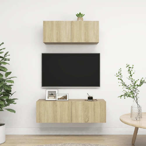VidaXL Set Porta TV 2 pz Rovere Sonoma in Truciolato VidaXL 3079017 supporto TV e sistema audio
