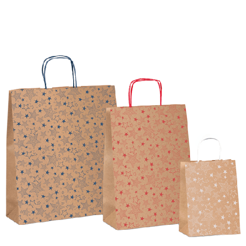 Shopper natale stelline colori assortiti 26x12x36cm Sadoch