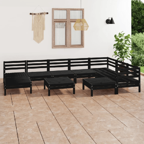 VidaXL Set Salotto da Giardino 10 pz in Legno Massello di Pino Nero VidaXL 3083033 set mobili da esterno