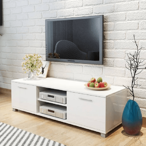 VidaXL Mobile TV Bianco Laccato Lucido 120x40,3x34,7 cm VidaXL 243041 supporto TV e sistema audio