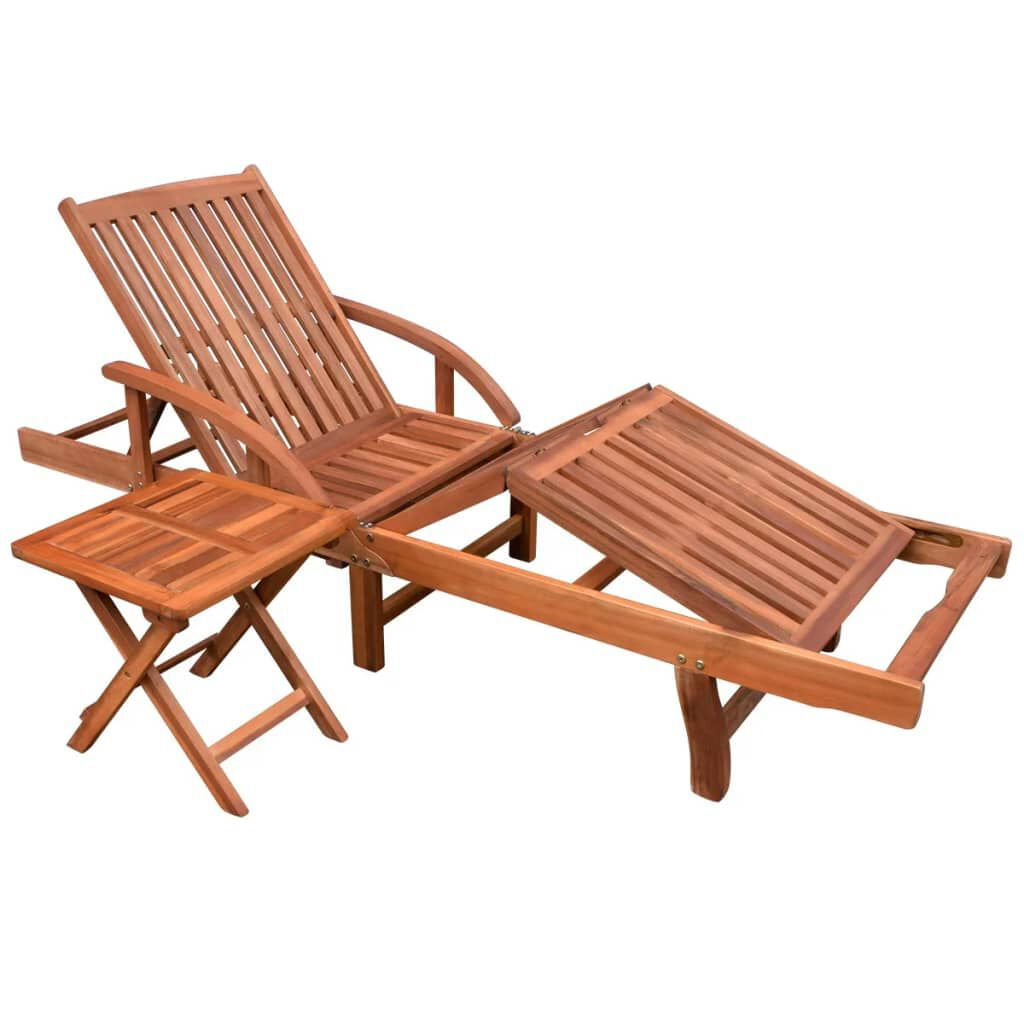 VidaXL Lettino Prendisole con Tavolo in Legno Massello di Acacia Lettino Prendisole con Tavolo in Legno Massello di Acacia