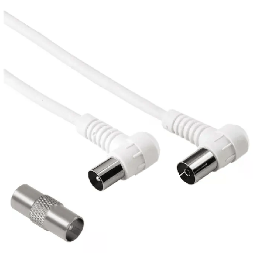 Hama Cavo antenna 90° M/F con adattatore M/M, 1,5 metri, 75 dB, bianco