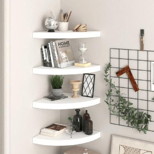 VidaXL Scaffali Angolari a Parete 4 pz Bianchi 35x35x3,8 cm MDF VidaXL 323918 scaffale MDF, Metallo Bianco