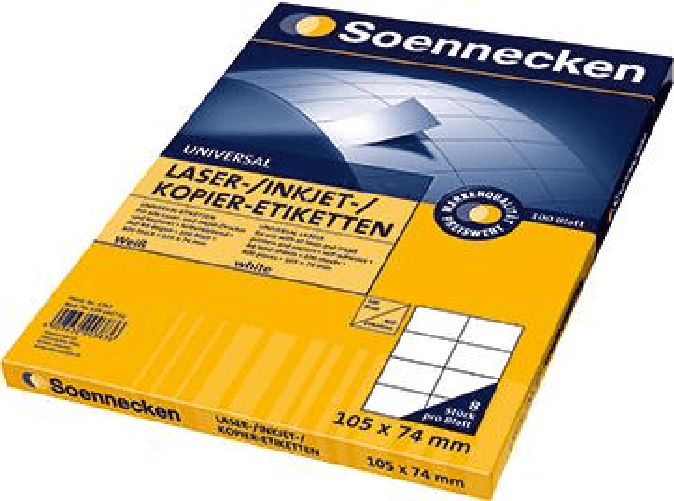Soennecken Universaletiketten 105x74mm 800 St./Pack. - Wei - Rechteck - Dauerhaft - Papier - Laser/Inkjet