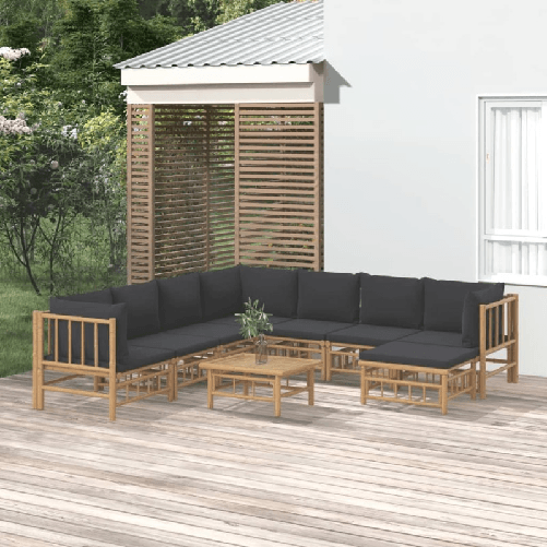 VidaXL Set Salotto da Giardino 9pz con Cuscini Grigio Scuro Bambù VidaXL 3155228 set mobili da esterno