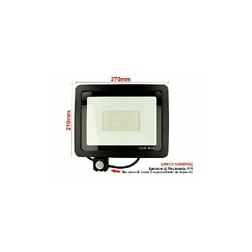 Faro LED 100W Faretto Slim Con Sensore Movimento PIR luce fredda 6000k IP66