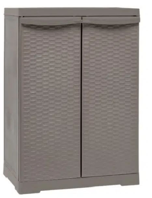 Armadio da esterno basso rattan tortora 2 piani