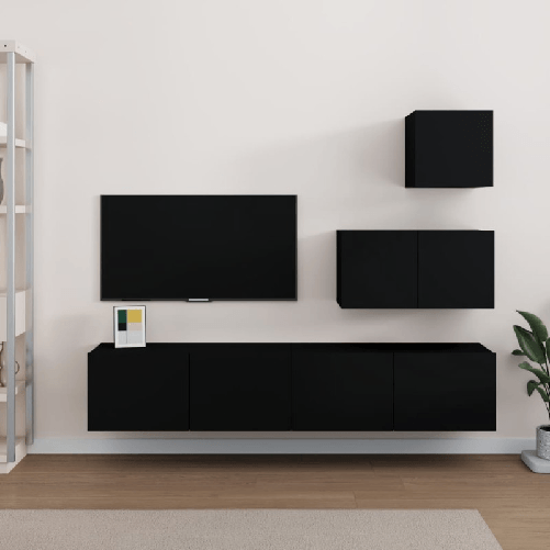 VidaXL Set Mobili Porta TV 4 pz Nero in Legno Multistrato VidaXL 3114639 supporto TV e sistema audio