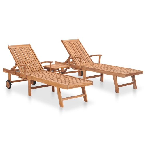 VidaXL Lettini Prendisole 2 pz con Tavolo in Legno Massello di Teak VidaXL 3051437 sedia da esterno Salone Teak