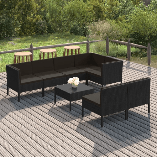VidaXL Set Divani da Giardino 8 pz con Cuscini in Polyrattan Nero VidaXL 3094393 set mobili da esterno