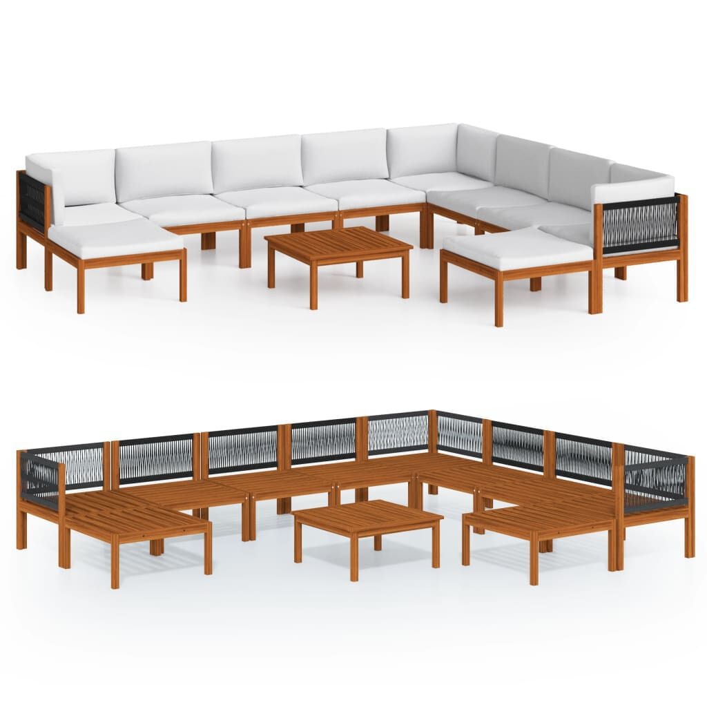 VidaXL Set Divani da Giardino 11 pz con Cuscini Crema Massello Acacia VidaXL 3057893 set mobili da esterno