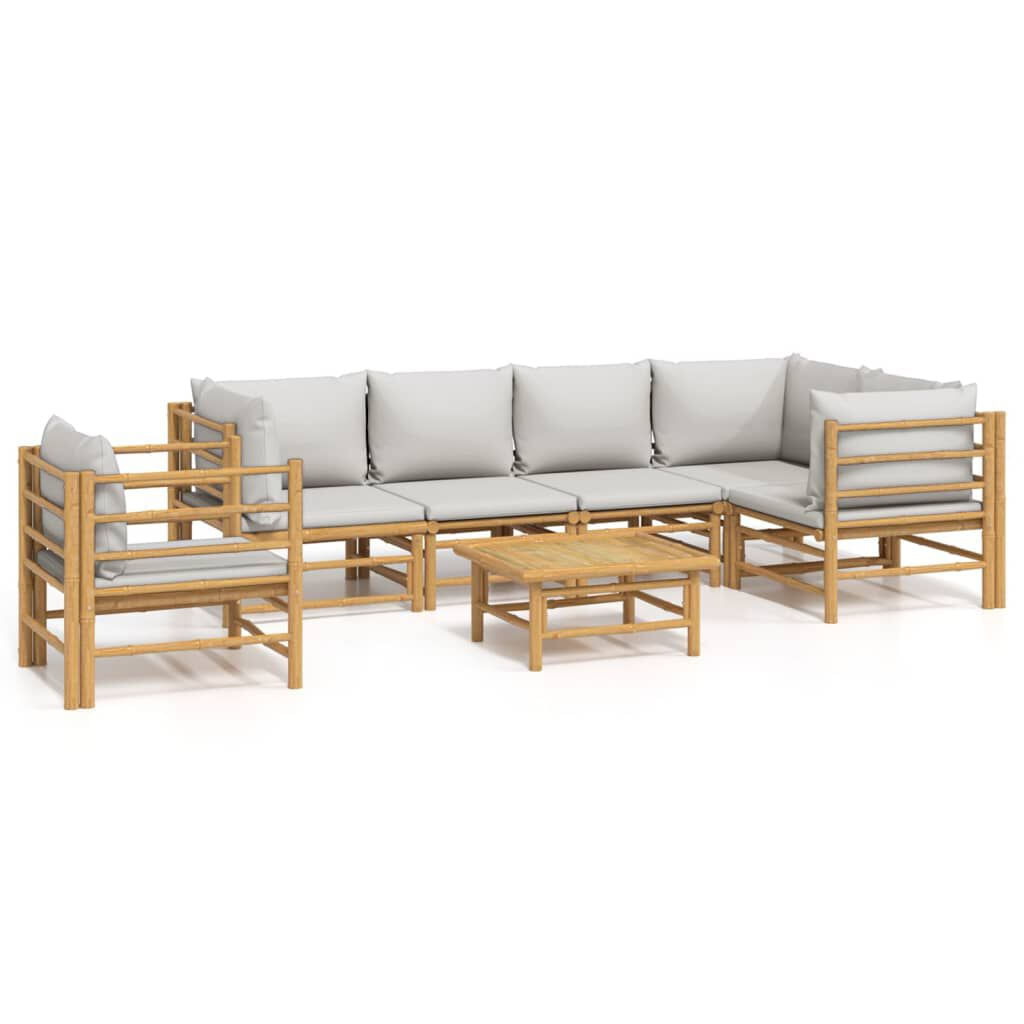 VidaXL Set Salotto da Giardino 7pz con Cuscini Grigio Chiaro Bambù VidaXL 3155109 set mobili da esterno