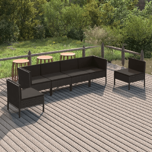 VidaXL Set Divani da Giardino 6 pz con Cuscini in Polyrattan Nero VidaXL 3094349 set mobili da esterno